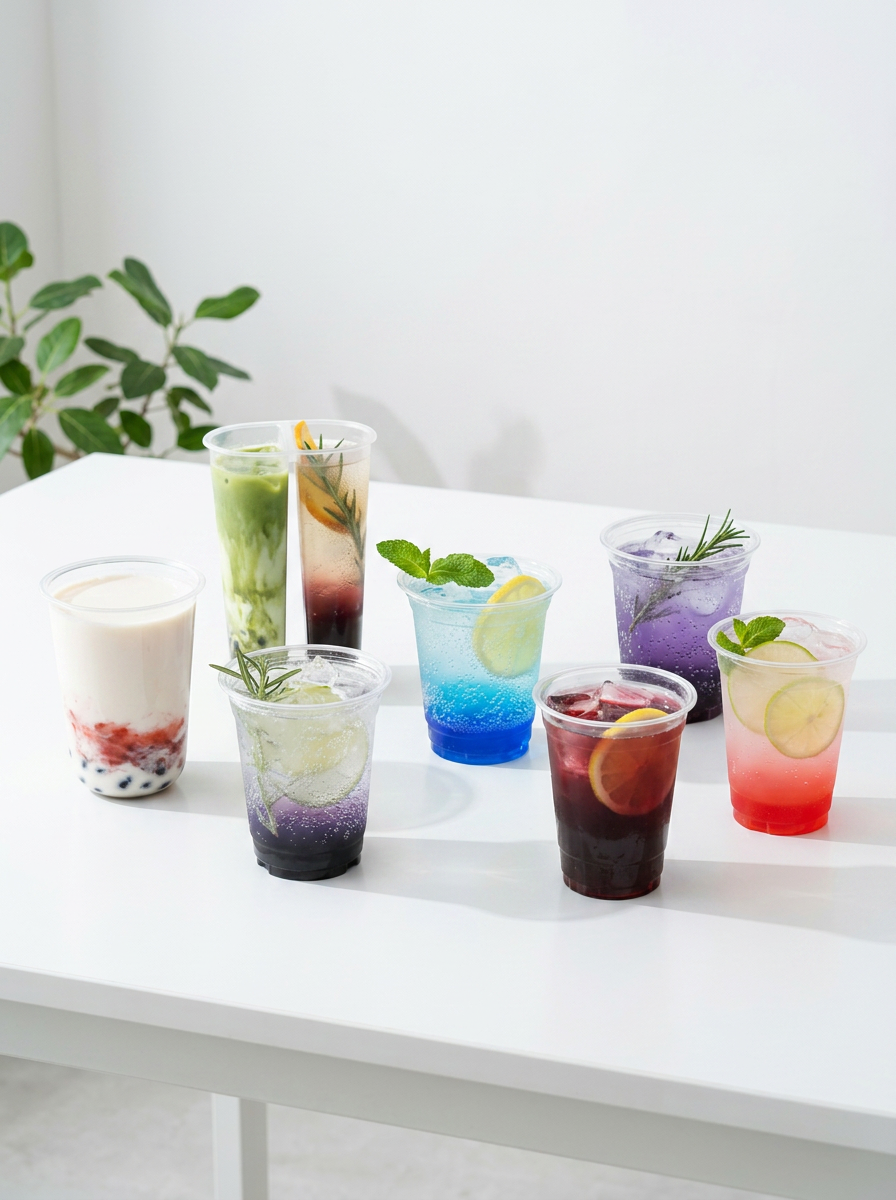 既製品プラスチックカップが並んでいる画像